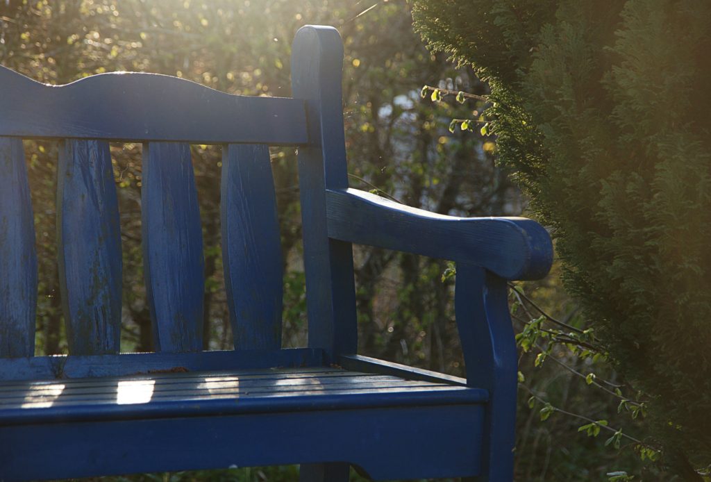 A Blue Park Bench in Saskatchewan, Canada